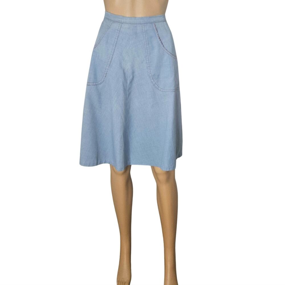 1970s Blue Red White Midi Wrap Skirt Plaid Accents Lining Hand Made Size XS